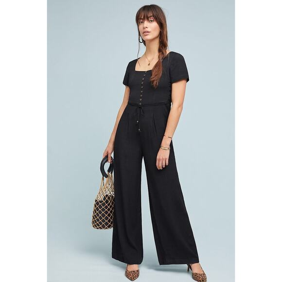 Maeve wide leg black jumpsuit lace up sides button front size 8 - Picture 10 of 10